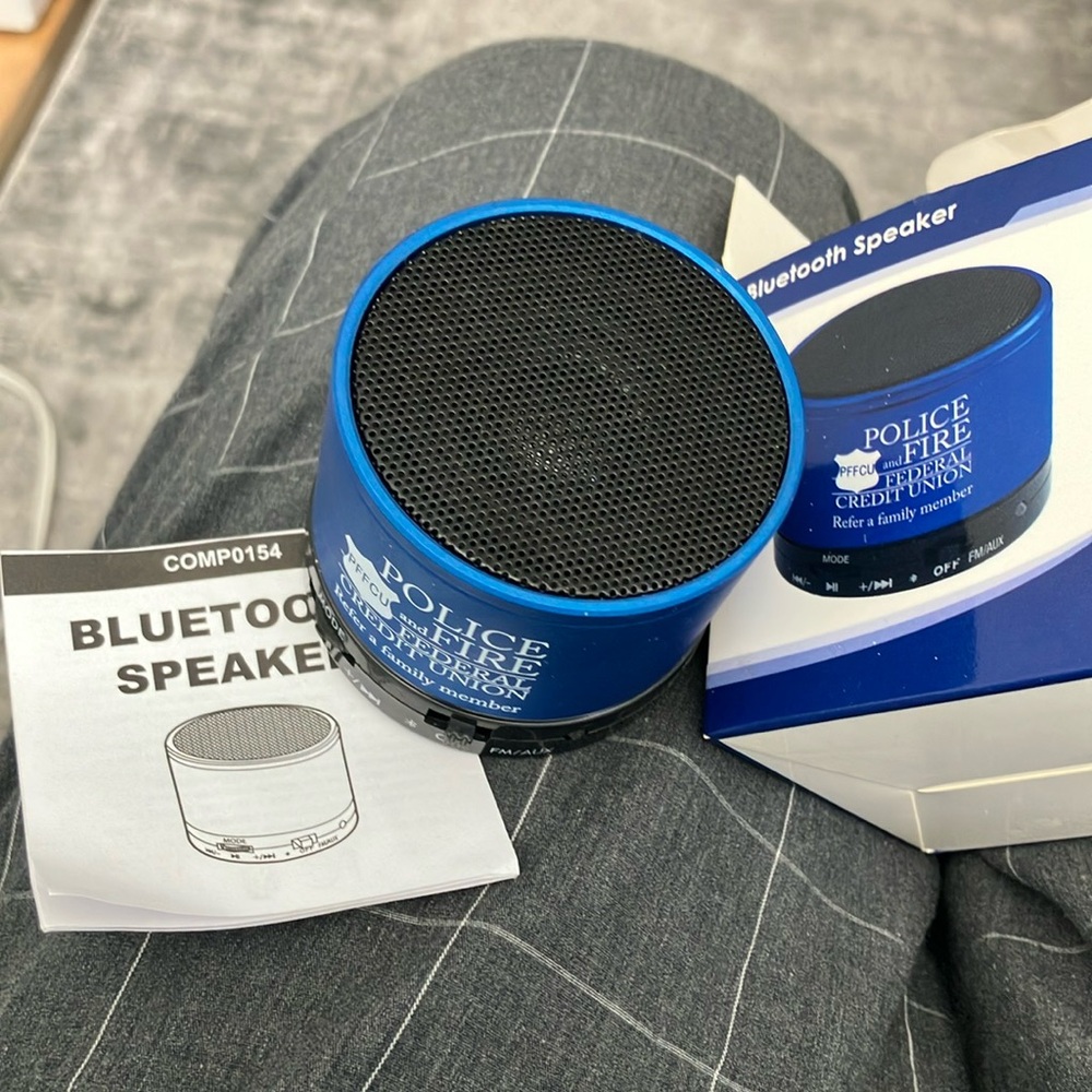 New small bluetooth speaker. Metallic blue